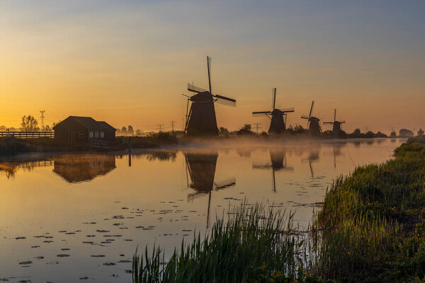 Traditional Dutch windmills in Kinderdijk - Unesco site, The Netherlands