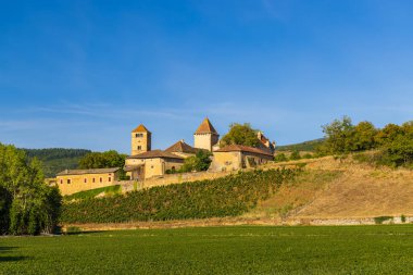 Chateau de Pierreclos Şatosu, Saone-et-Loire kalkışı, Burgundy, Fransa