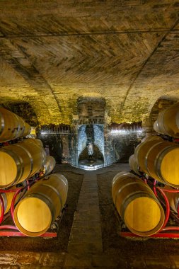 Wine cellar in Castello di Razzano, Piedmont, Italy