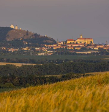 Mikulov kalesi ve üzüm bağı, Güney Moravya, Çek Cumhuriyeti
