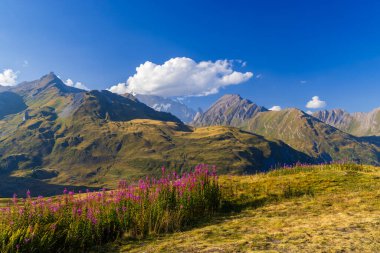 Col du Petit-Saint-Bernard yakınlarındaki manzara Mont Blanc ile Fransa ve İtalya sınırında