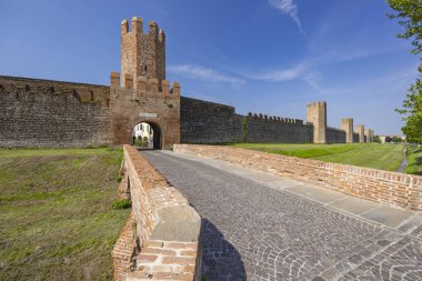 Montagnana 'nın antik duvarları, Padova ili, Veneto, İtalya
