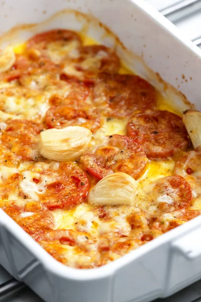 Baked Tomatoes Cheese Garlic — Fotografia de Stock
