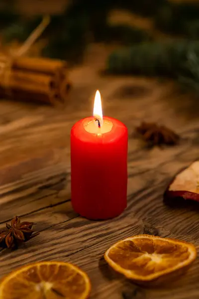 Παραδοσιακά Τσεχικά Χριστούγεννα Ξύλο Διακόσμηση Κλαδί Κερί Μήλο Πορτοκάλι Φρούτα — Φωτογραφία Αρχείου