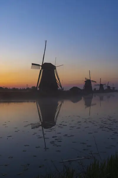 Traditional Dutch Windmills Colourful Sky Just Sunrise Kinderdijk Netherlands — Stockfoto