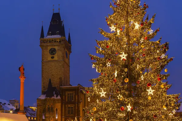 Παλιάς Πόλης Τετραγωνικό Στο Χριστούγεννα Ώρα Πράγα Τσεχία — Φωτογραφία Αρχείου
