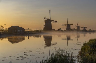 Traditional Dutch windmills in Kinderdijk - Unesco site, The Netherlands
