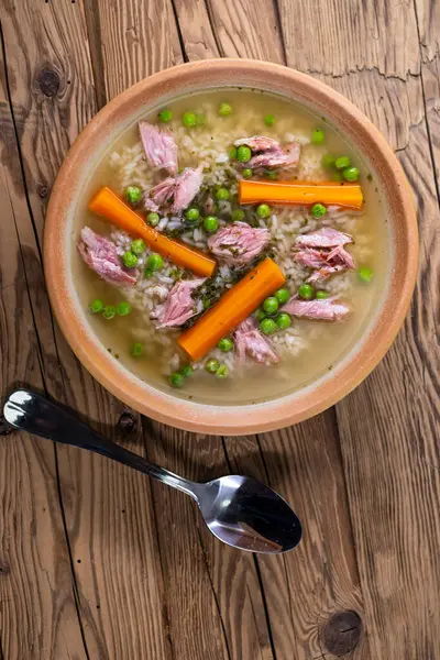 Smoked Meat Soup Vegetables Rice — Stock Photo, Image