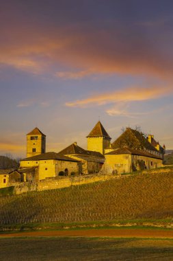 Chateau de Pierreclos Şatosu, Saone-et-Loire kalkışı, Burgundy, Fransa