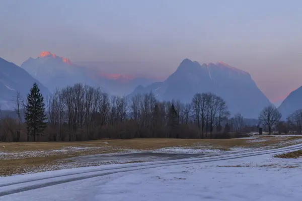 Vinterlandskap Nära Byn Bovec Triglavski Nationalpark Slovenien — Stockfoto
