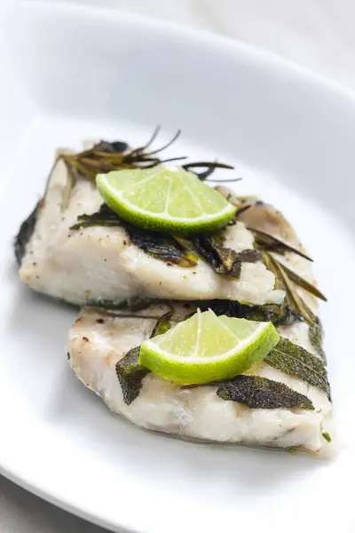 White Fish Fillet Baked Herbs — Stock Photo, Image