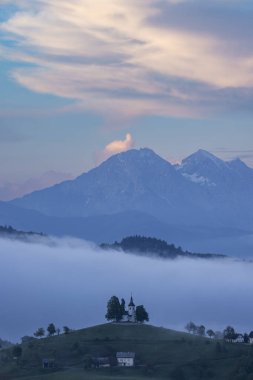 Landscape with St. Thomas Church (Cerkev Sveti Tomaz) near Skofja Loka, Slovenia