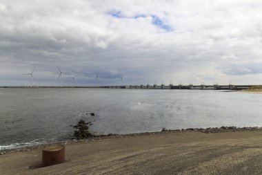 Wind turbines on edge of  national park Oosterschelde, Domburg - Vrouwenpolder, The Netherlands