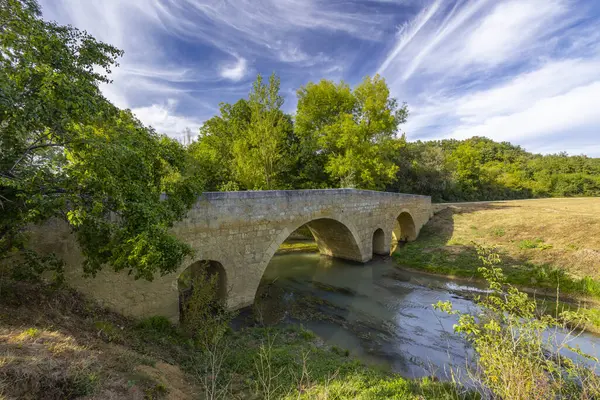 Romanesque Bridge Artigue River Osse Larressingle Route Santiago Compostela Unesco — Stock Photo, Image