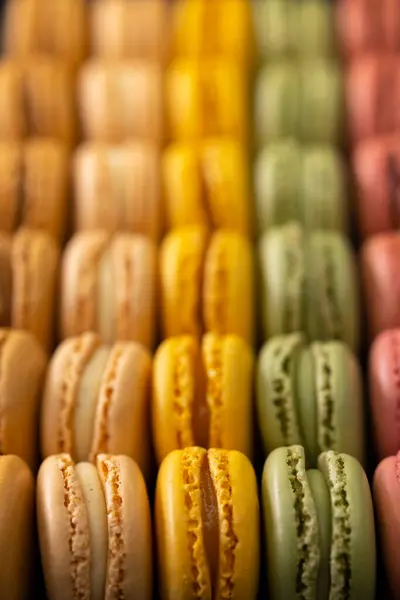 Macaroons Different Colors Black Background — Stock Photo, Image