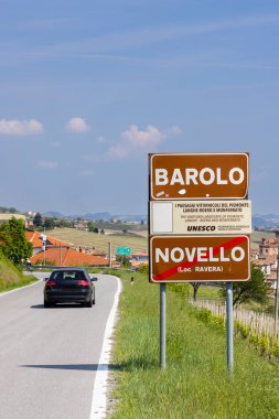 Barolo yakınlarındaki tipik üzüm bağları, Barolo şarap bölgesi, Cuneo ili.