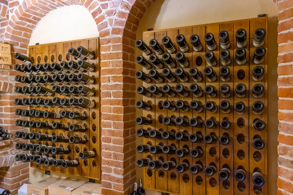 Stored Wine Bottles Wine Cella Canale Piedmont Italy — Stock Photo, Image