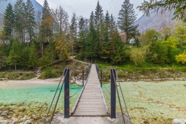 Soca nehri yakınlarındaki tipik manzara, Triglavski ulusal parkı, Slovenya