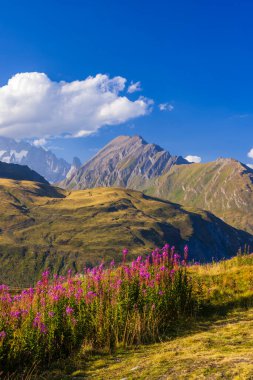 Col du Petit-Saint-Bernard yakınlarındaki manzara Mont Blanc ile Fransa ve İtalya sınırında