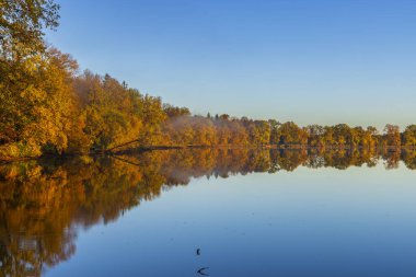Çek Cumhuriyeti 'nin Güney Bohemya bölgesindeki Trebonsko bölgesinde tipik sonbahar manzarası