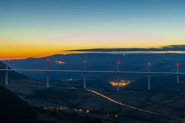 stock image Multi-span cable stayed Millau Viaduct across gorge valley of Tarn River, Aveyron Departement, France