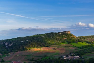 Rock of Solutre with vineyards, Burgundy, Solutre-Pouilly, France clipart