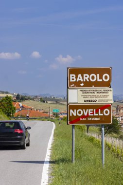 Barolo yakınlarındaki tipik üzüm bağları, Barolo şarap bölgesi, Cuneo ili, Piedmont bölgesi, İtalya