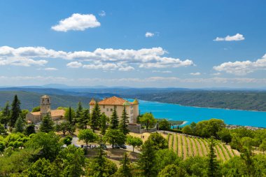 Typical Provencal town Aiguines with Lac de Sainte-Croix, Verdon Natural Park, Alpes-de-Haute-Provence, Provence, France clipart