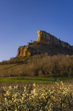 Rock of Solutre with vineyards, Burgundy, Solutre-Pouilly, France clipart