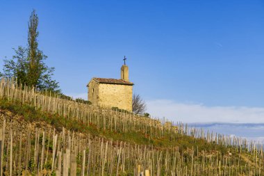 Grand cru vineyard and Chapel of Saint Christopher, Tain l'Hermitage, Rhone-Alpes, France