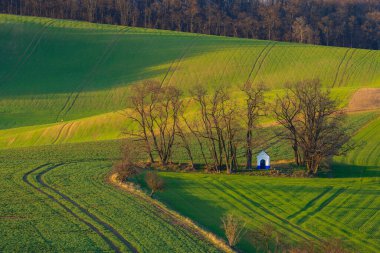 Strazovice, Güney Moravya, Çek Cumhuriyeti yakınlarındaki St. Barborkas şapeli manzaralı