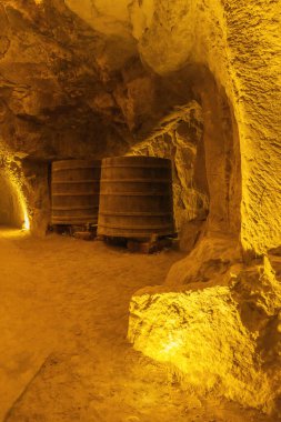 Breze Şatosu 'ndaki şarap mahzeni (Chateau de Breze), Pays de la Loire, Fransa