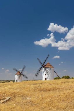 Mota del Cuervo yakınlarındaki yel değirmenleri, Toledo, Castilla La Mancha, İspanya