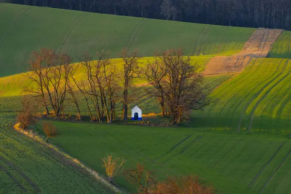 Strazovice, Güney Moravya, Çek Cumhuriyeti yakınlarındaki St. Barborkas şapeli manzaralı