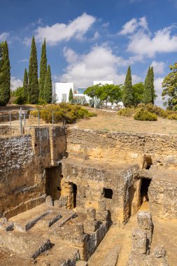 İspanya, Seville yakınlarındaki Endülüs kırsalında mezar odaları ve mezarları olan antik Roma mezarlığı.