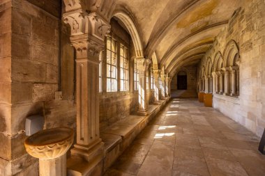 Güneş ışığı, Fransa 'nın Vezelay kentindeki Basilique Sainte Marie Madeleine manastırına doğru akar ve huzurlu bir atmosfer yaratır.