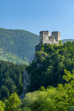 Slovakya 'nın Zilina bölgesindeki Vah Nehri Vadisi üzerindeki uçurumun üzerindeki Strecno Kalesi' nin görkemli harabeleri, popüler bir turizm merkezi.
