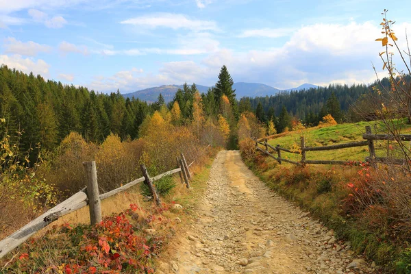 喀尔巴阡山脉山路的秋天风景 拿去乌克兰吧 — 图库照片