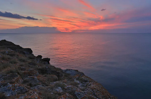 Večerní Krajina Západem Slunce Nad Mořem — Stock fotografie