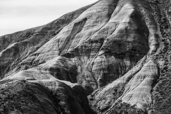 Çarpıcı Siyah Beyaz Fotoğraf Bir Dağ Manzarasının Karmaşık Dokulu Katmanlarını Stok Fotoğraf