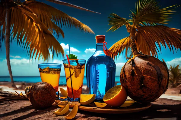 Tropical exotic drink, travel concept.