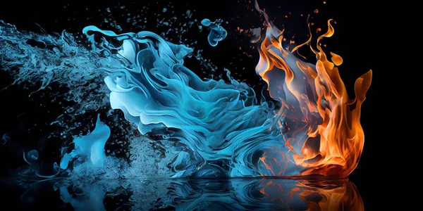 Fire and water element against (vs) each other background. Heat and Cold concept.