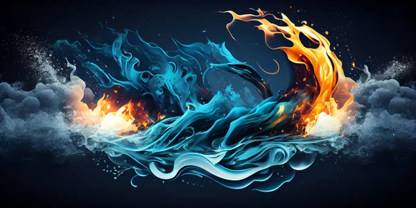 Fire and water element against (vs) each other background. Heat and Cold concept.