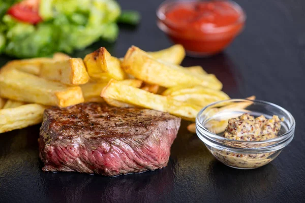 Steak Fries Slate — Stockfoto