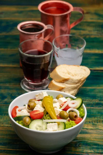Greek Salad Green Wood — Stock Photo, Image
