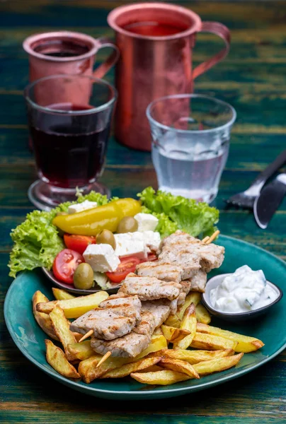 Greek Souflaki French Fries — ストック写真