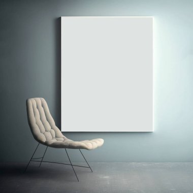 mock up of a chair in front of a blank canvas