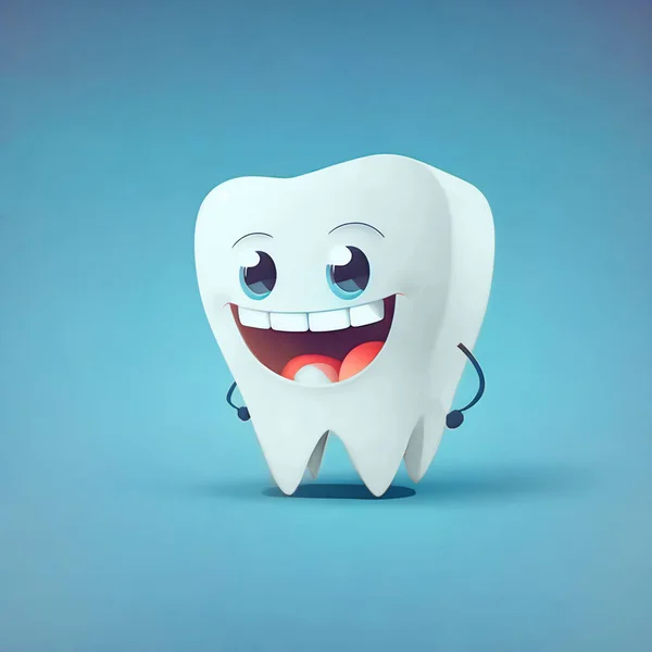 Friendly Cartoon Tooth Smiling Mascot Children Dental Care — Stock Photo, Image