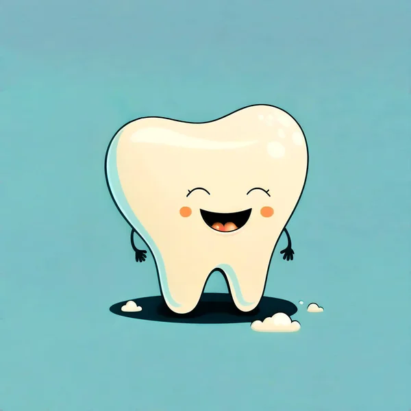 掃除した後の笑顔の歯の漫画風の絵 — ストック写真