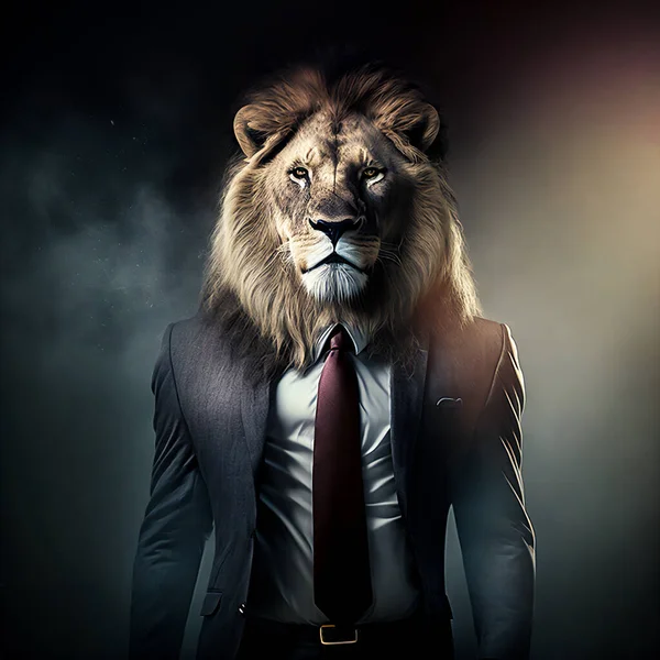 Strong person with a lion head wearing a business suit